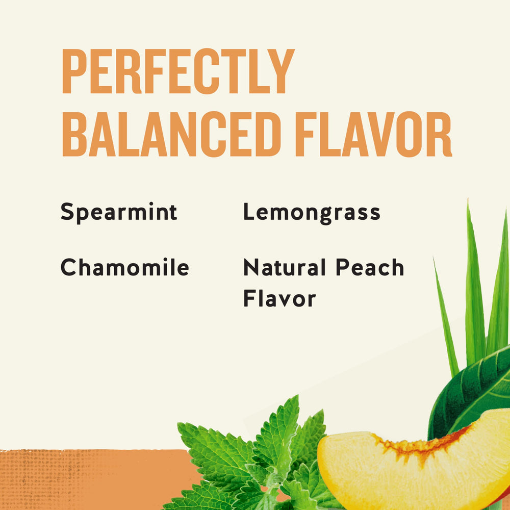 Loose blend detail showing chamomile and mint with peach notes, aromatic benefit
