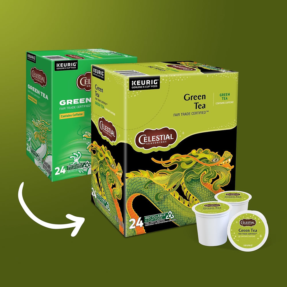 Close-up of a Celestial Seasonings K-Cup pod highlighting foil lid and details