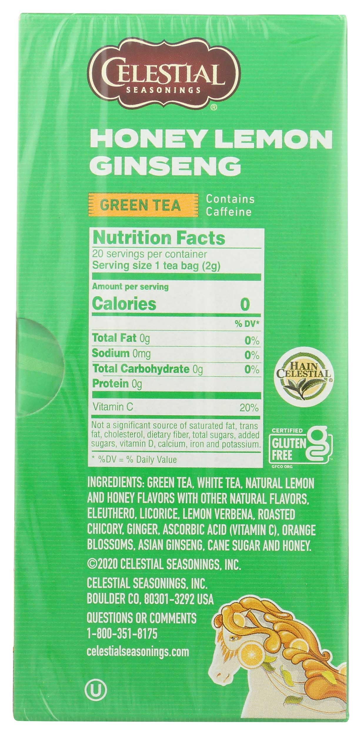Tea bag next to a spoon for Celestial Seasonings serving size reference