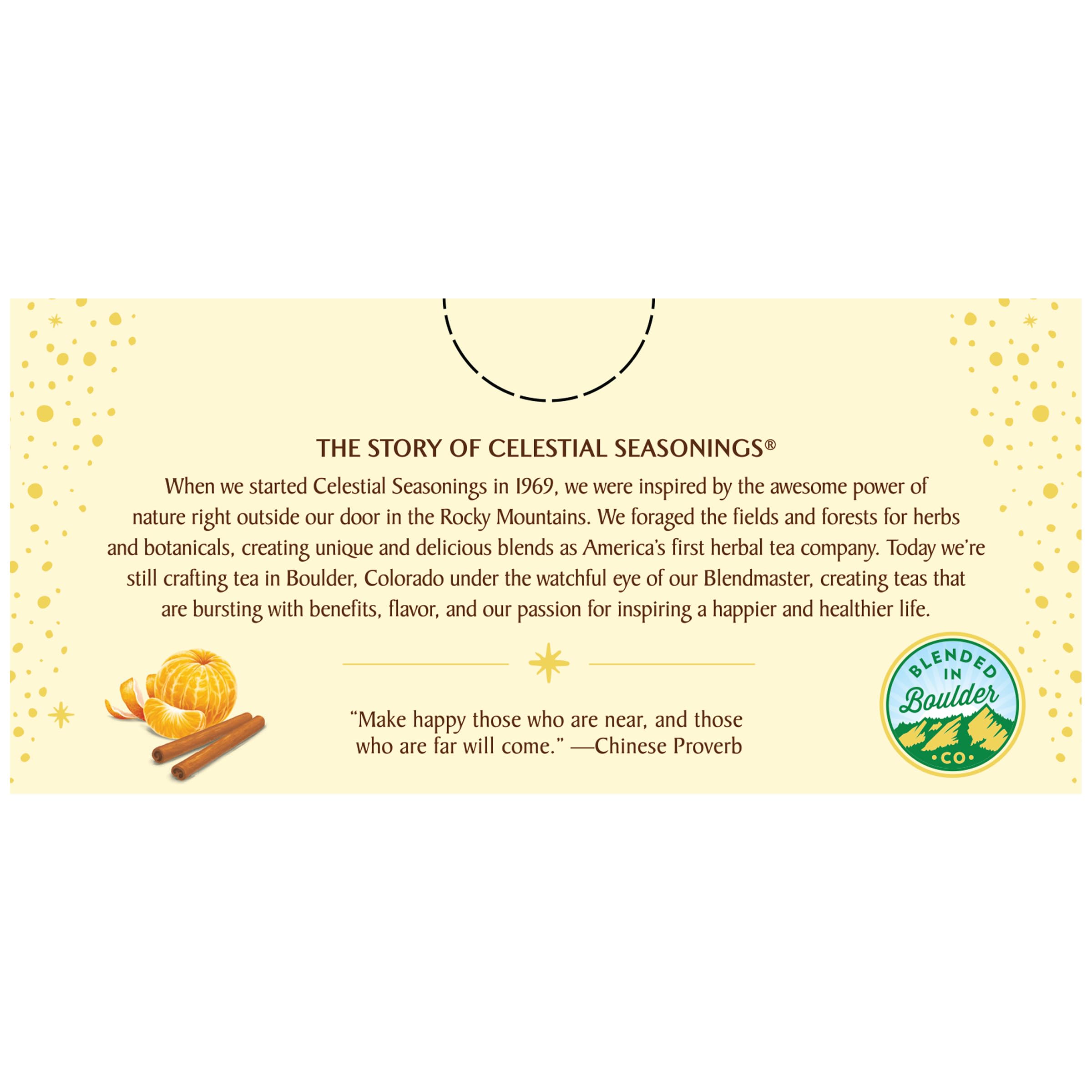 Celestial Seasonings box beside ruler showing package size and bag count
