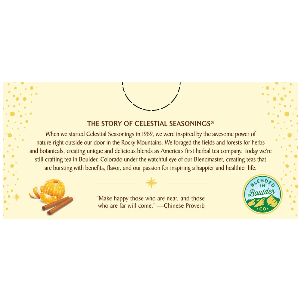 Celestial Seasonings box beside ruler showing package size and bag count
