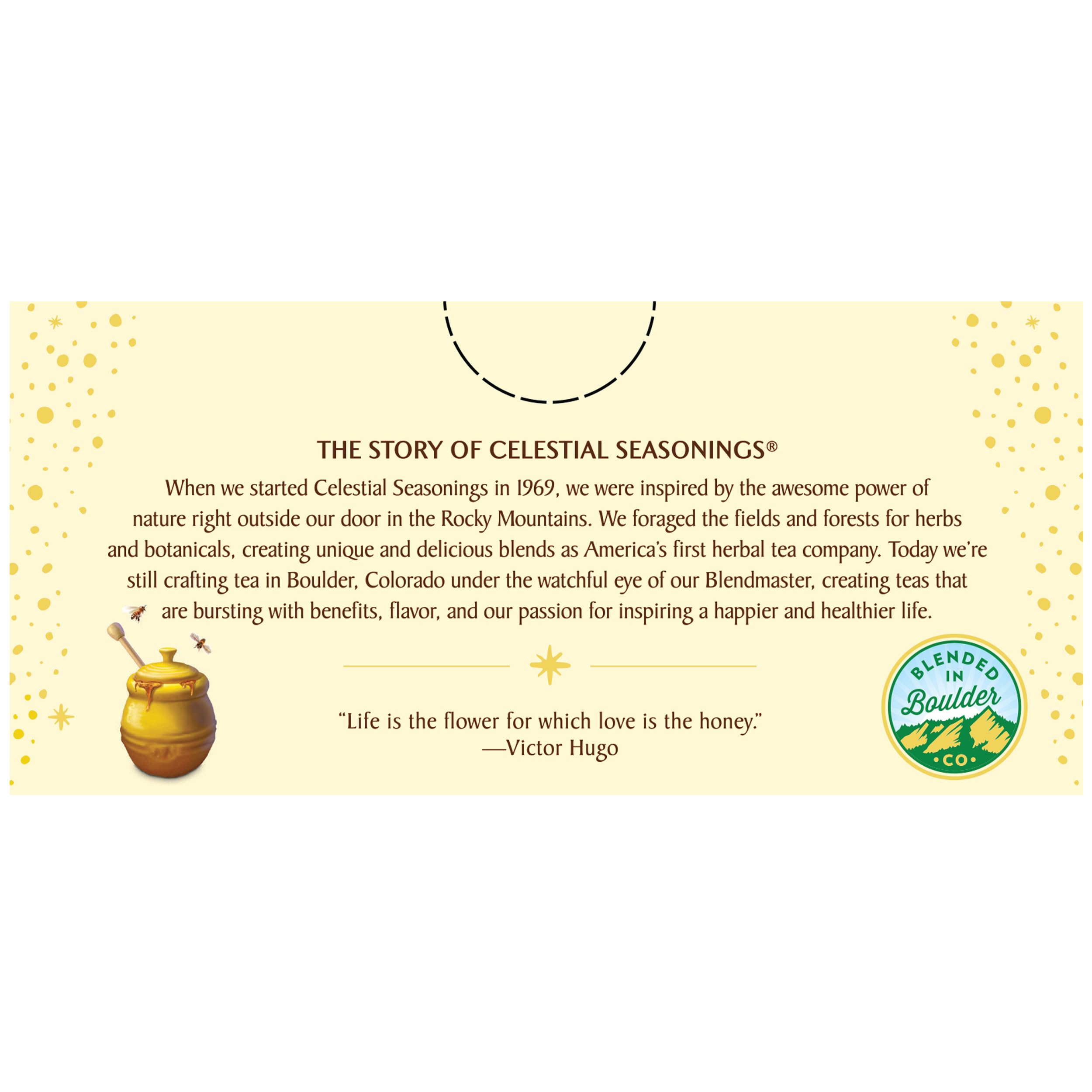 Brewed cup of Celestial Seasonings tea with steam, showing calming evening ritual