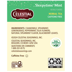 Brewed cup of Celestial Seasonings Sleepytime Mint showcasing calming mint color