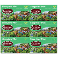 Celestial Seasonings front box showing Sleepytime Mint packaging and benefits