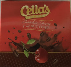 Cella's close-up pod label showing chocolate cherry flavor and clear branding