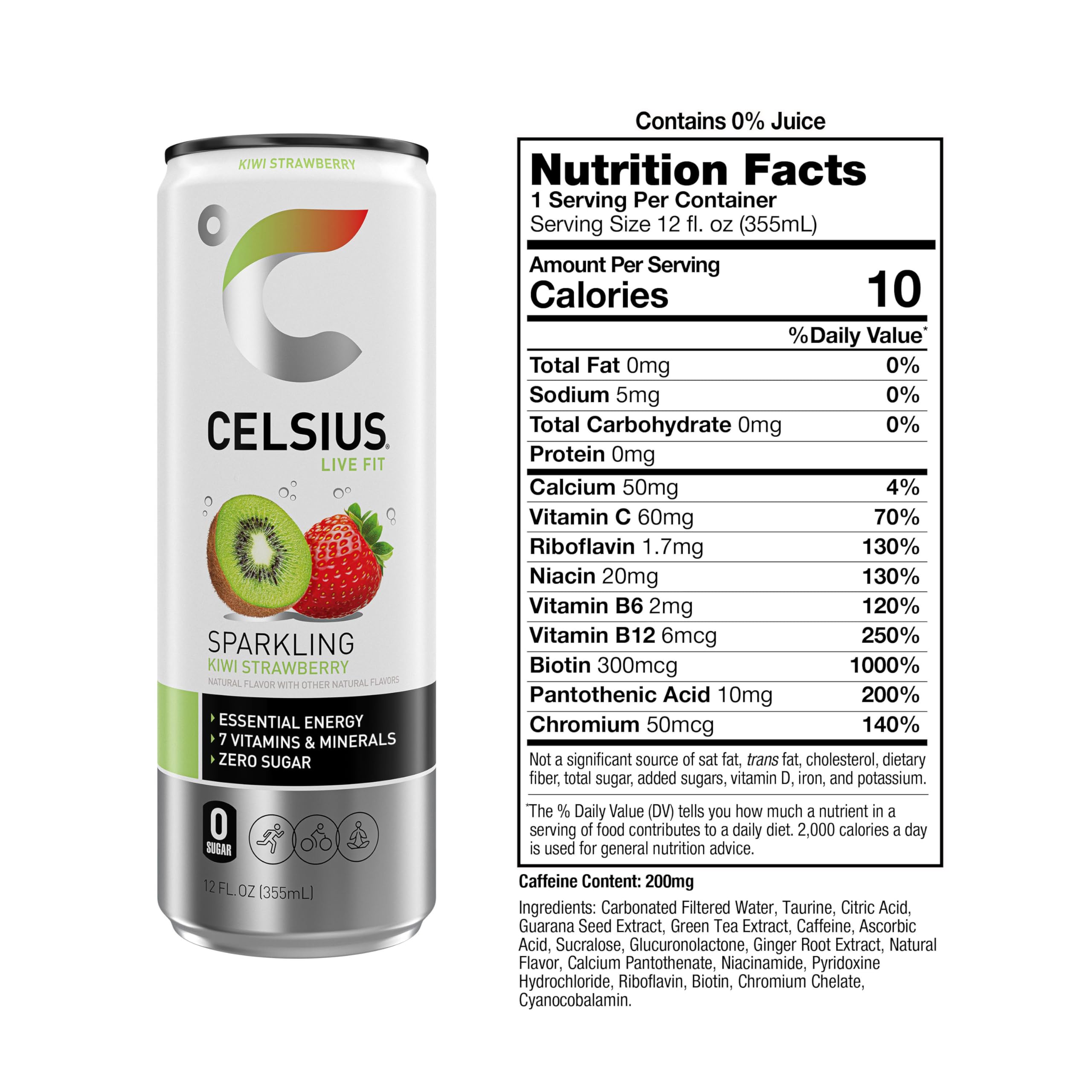 CELSIUS close-up label highlighting MetaPlus blend and ingredient transparency