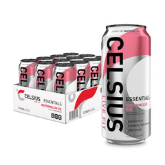 CELSIUS front can showing Sparkling Watermelon Ice and energetic branding benefit refreshment