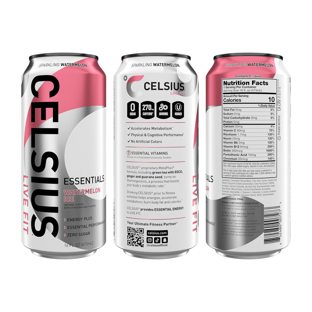 CELSIUS label close-up highlighting MetaPlus® and ingredient callouts for informed choice