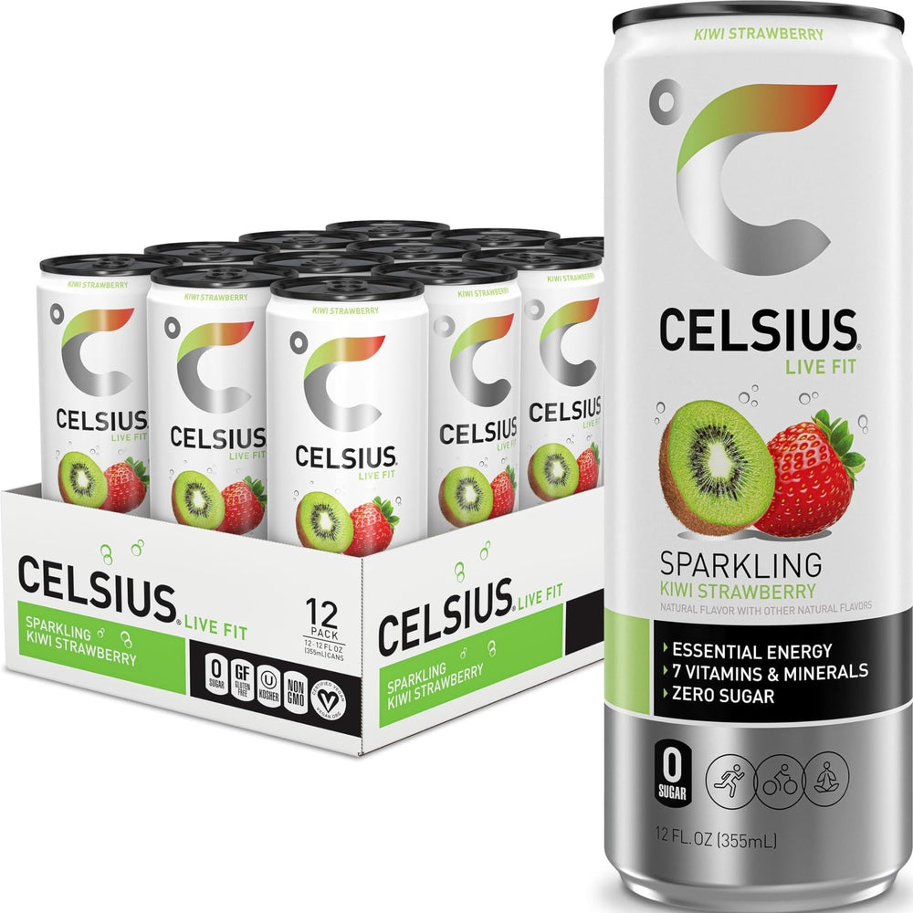 CELSIUS front can showing kiwi strawberry flavor and energizing benefit