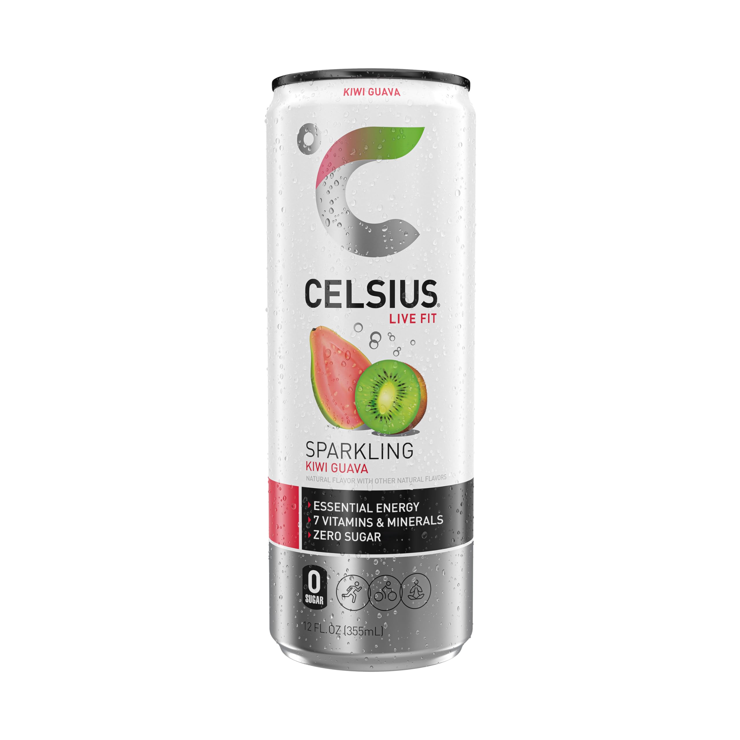CELSIUS 12-pack next to a water bottle for scale showing portable pack size