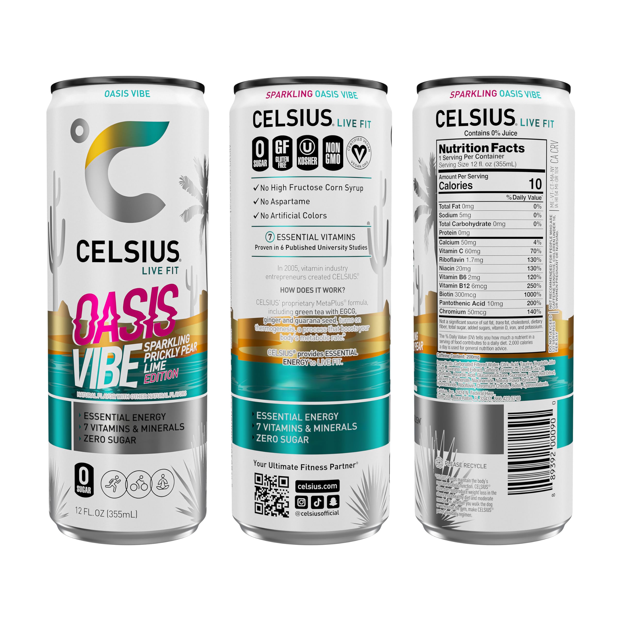 CELSIUS can close-up label highlighting prickly pear lime flavor and benefits