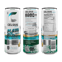CELSIUS slim can side label highlighting ingredients and vitamins for informed choice