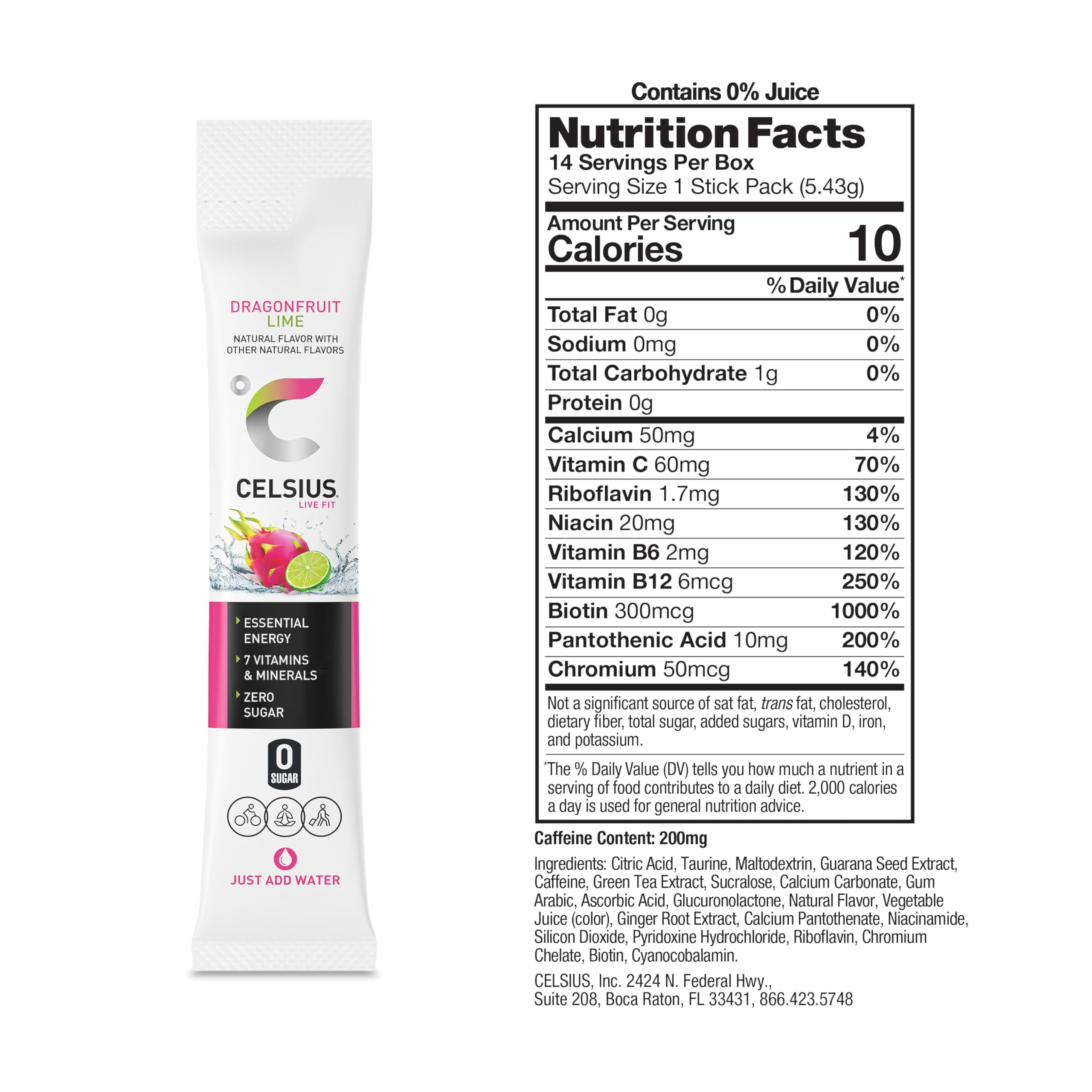CELSIUS powder mixed in glass of water, quick refreshing energy on the go