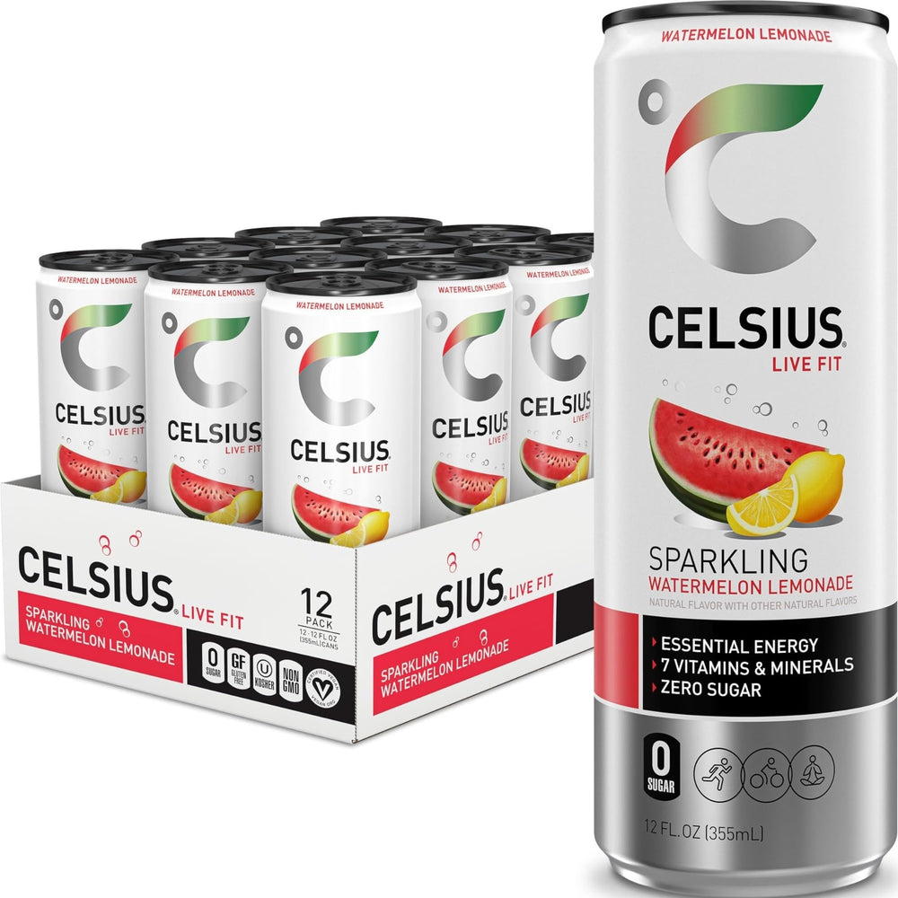 CELSIUS front can showing watermelon lemonade branding and nutritional clarity