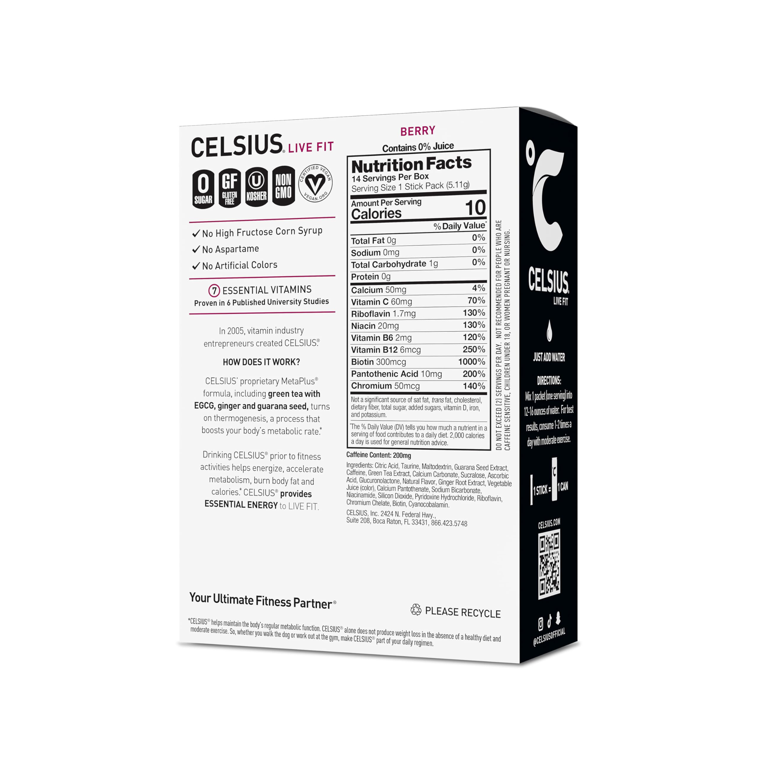 CELSIUS single stick close-up highlighting tear-open convenience for travel