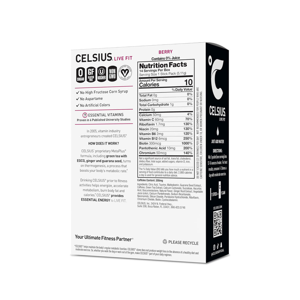 CELSIUS single stick close-up highlighting tear-open convenience for travel