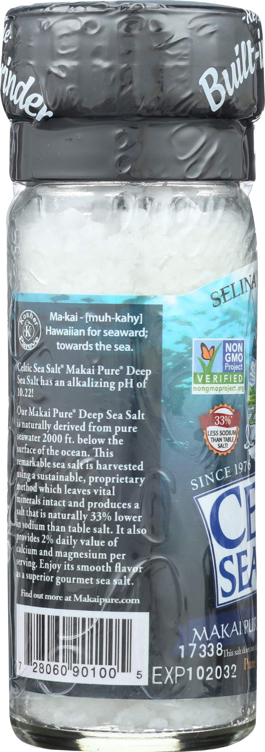 Celtic Sea Salt Makai Pure label detail and product information, emphasizing trace mineral sourcing