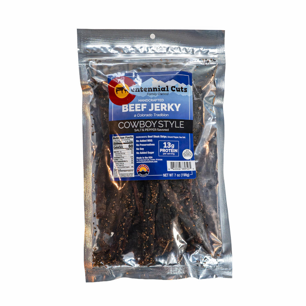Centennial Cuts front packaging showing 7 oz pouch and branding benefit portable snack