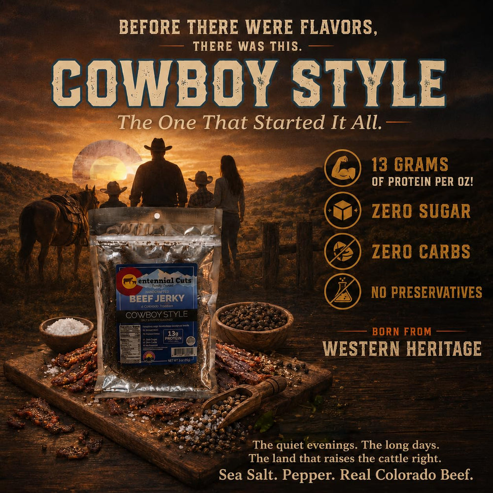 Centennial Cuts ingredient label detail showing beef, sea salt, pepper transparency