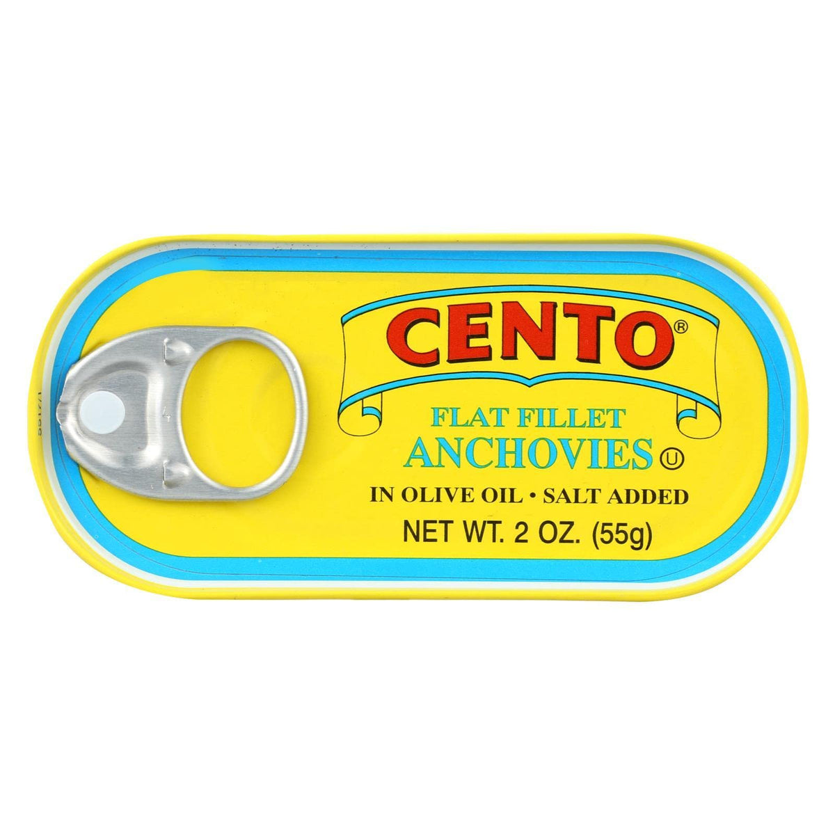 Cento tin front view showing brand and ready-to-use anchovy fillets for easy flavoring