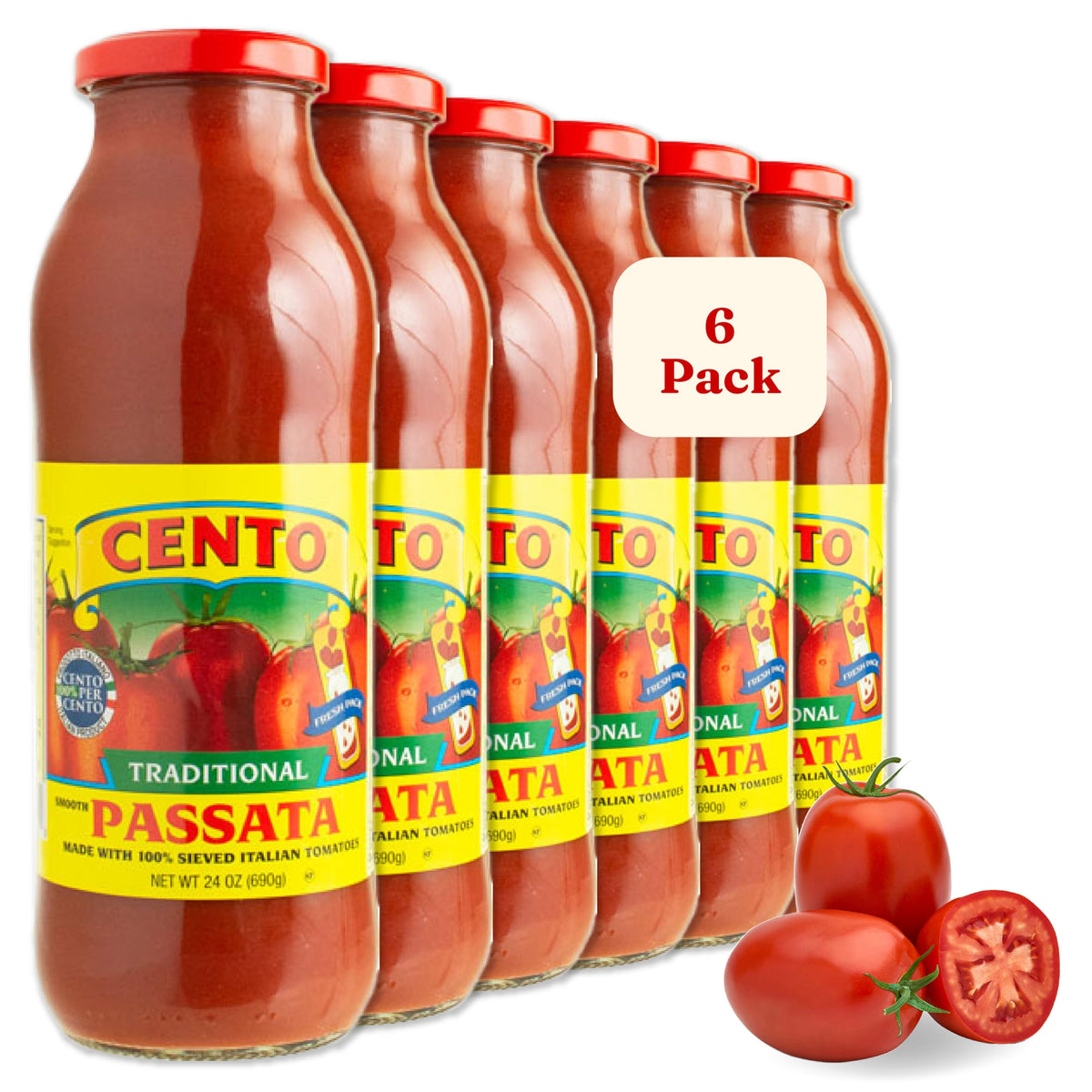 Cento passata front jar showing label and jar benefits