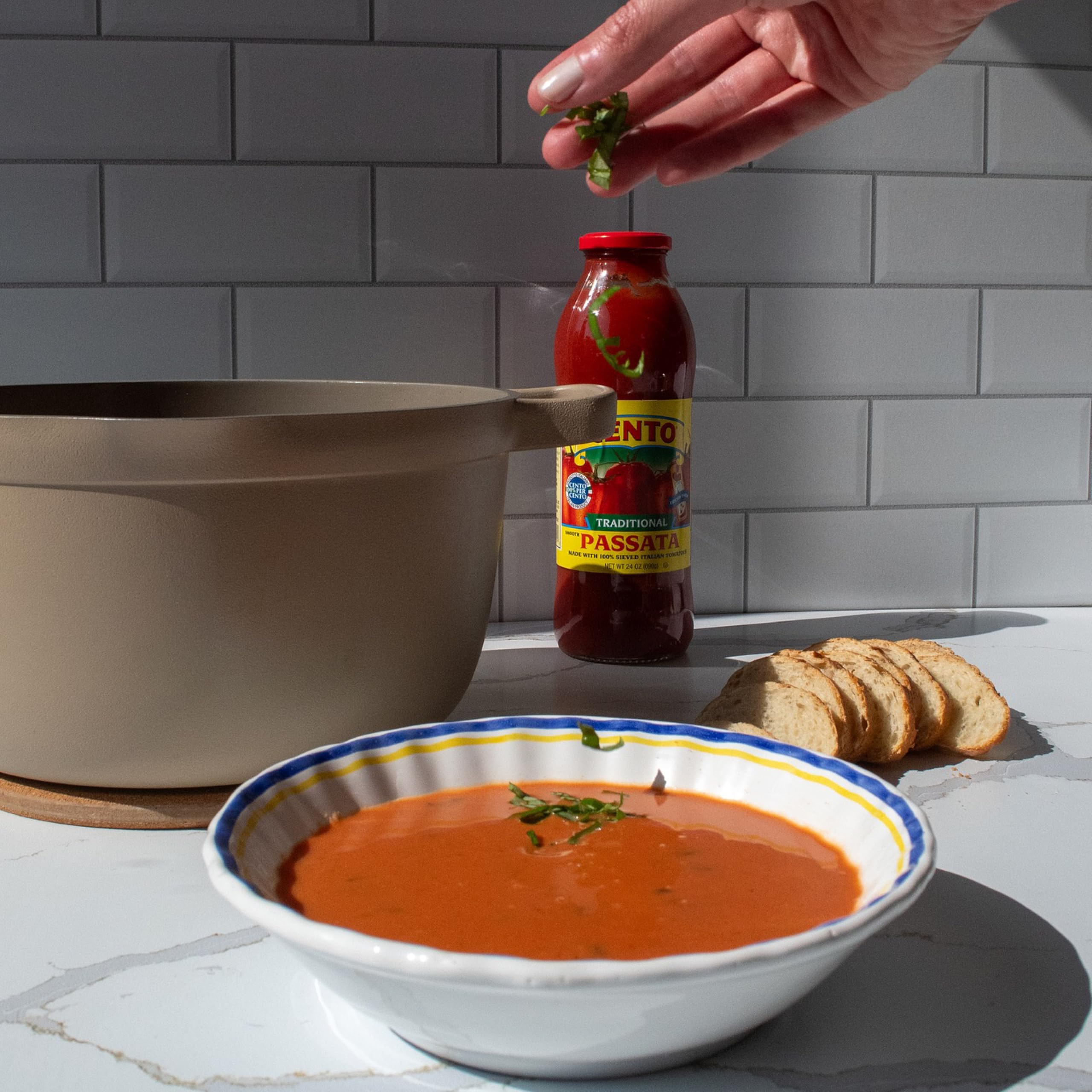 Cento passata in Italian kitchen setting inspiring meal ideas