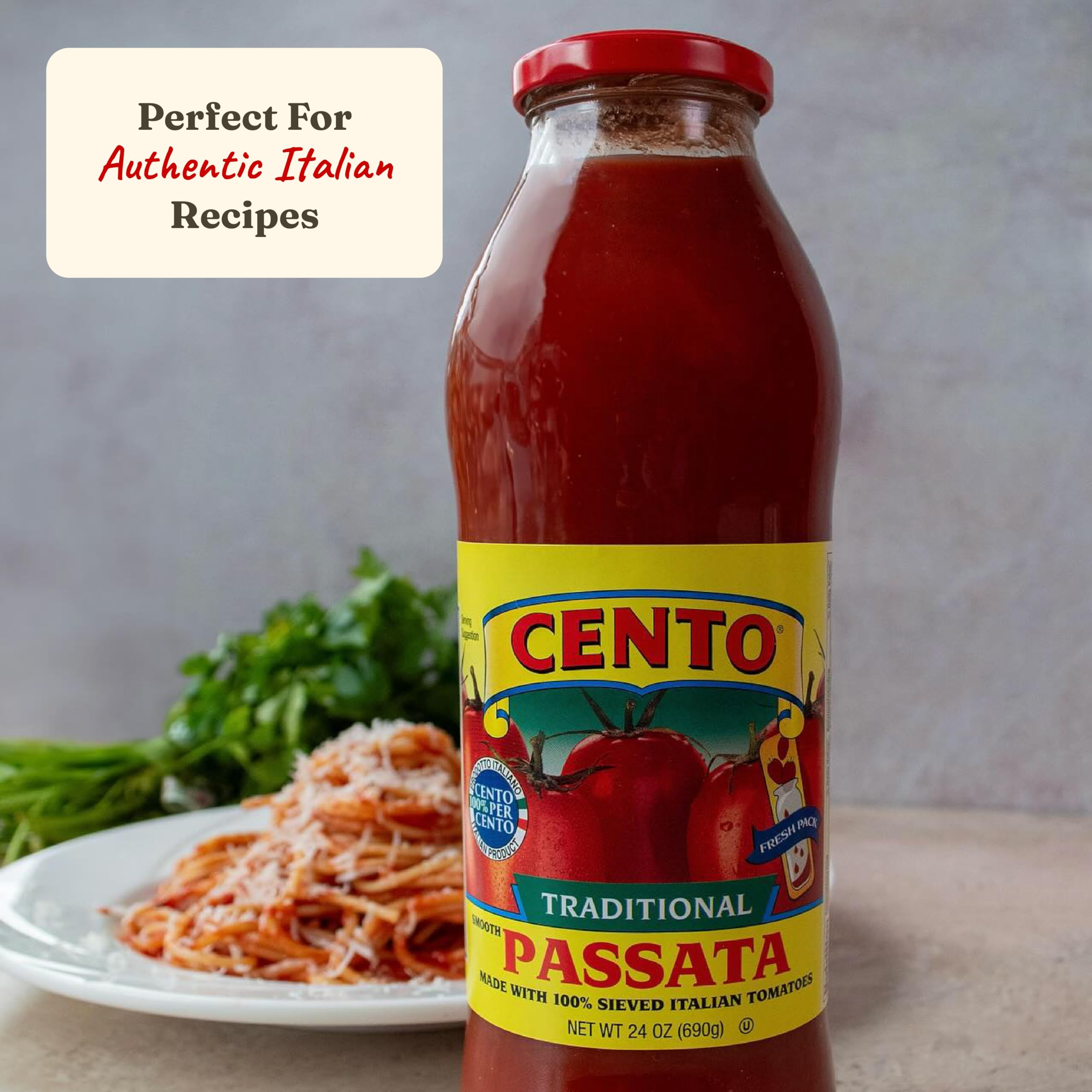 Cento passata next to ingredients to show jar size