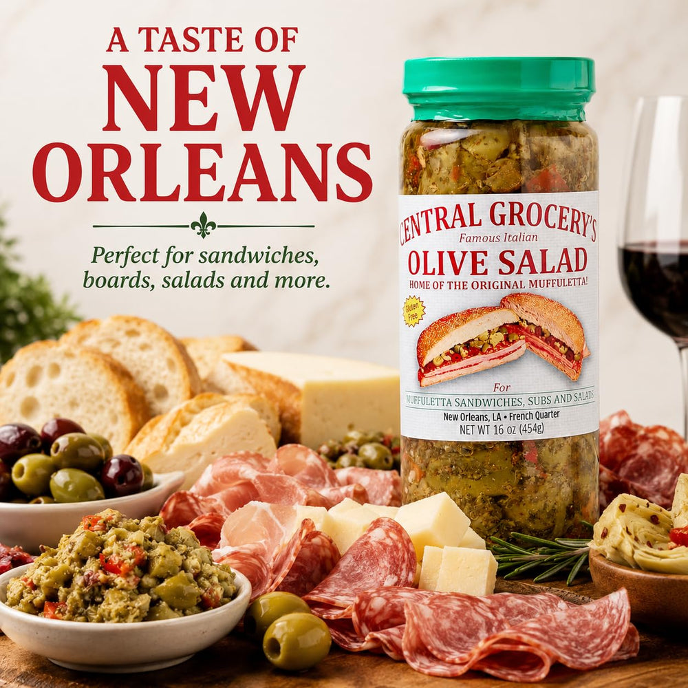 CENTRAL GROCERY Co. olive salad served on charcuterie board enhances appetizers