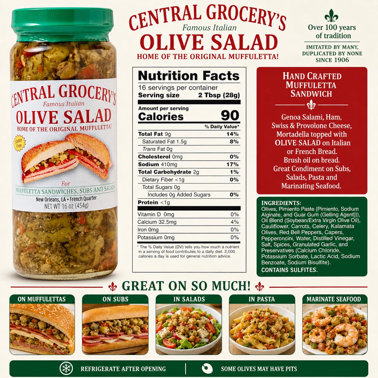 CENTRAL GROCERY Co. close-up of olive salad texture for visual flavor appeal