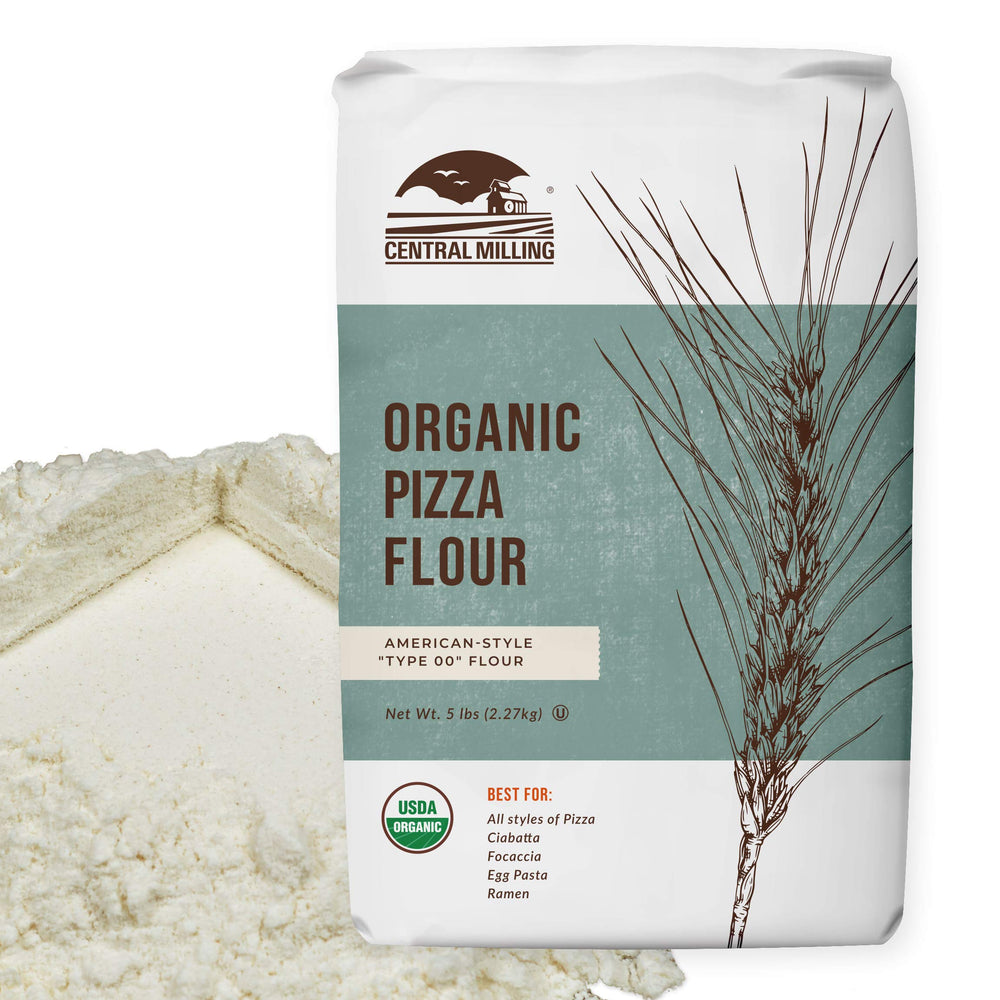 CENTRAL MILLING front packaging showing 5 lb bag and branding, highlights organic sourcing