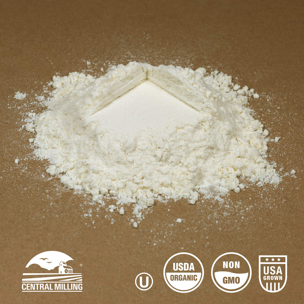 CENTRAL MILLING close-up of bag label highlighting certifications and origin