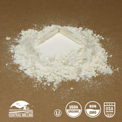 CENTRAL MILLING close-up of bag label highlighting certifications and origin