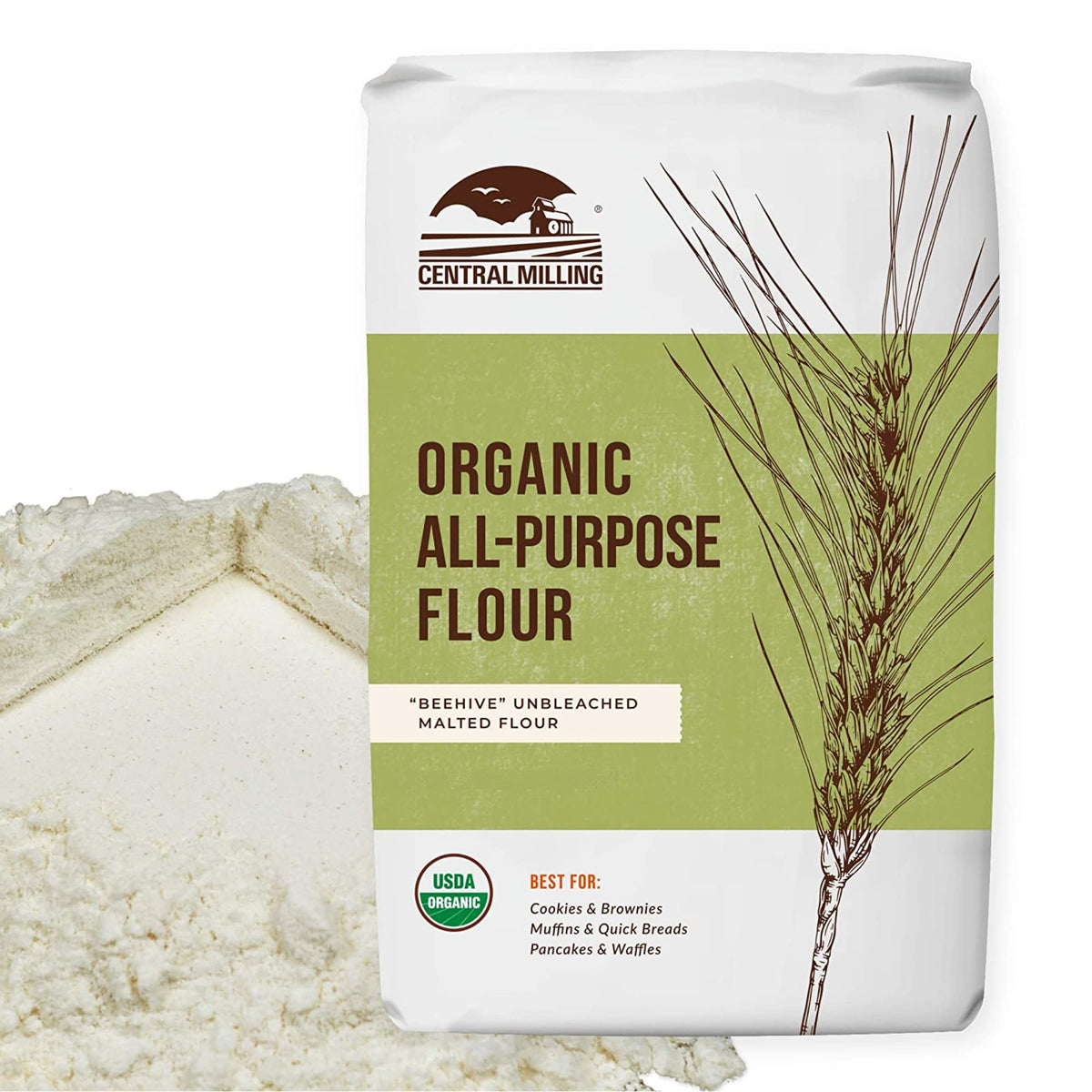CENTRAL MILLING front packaging 10 lb bag showing organic label and benefits