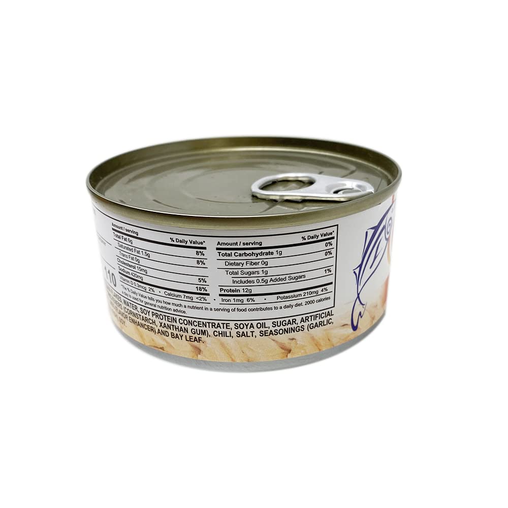 Century Tuna can held in hand showing 4.9oz scale and portion size