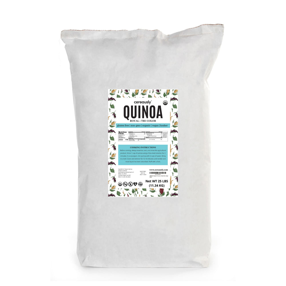 Cereausly front packaging showing tri-color quinoa, highlighting bulk value