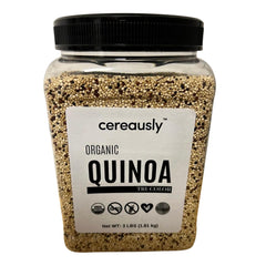 Cereausly front packaging showing tri-color quinoa, convenient bulk supply