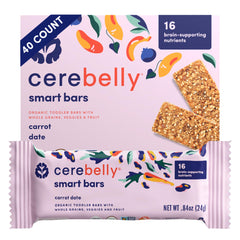 Cerebelly front packaging showing Carrot Date Smart Bars for convenient snacks