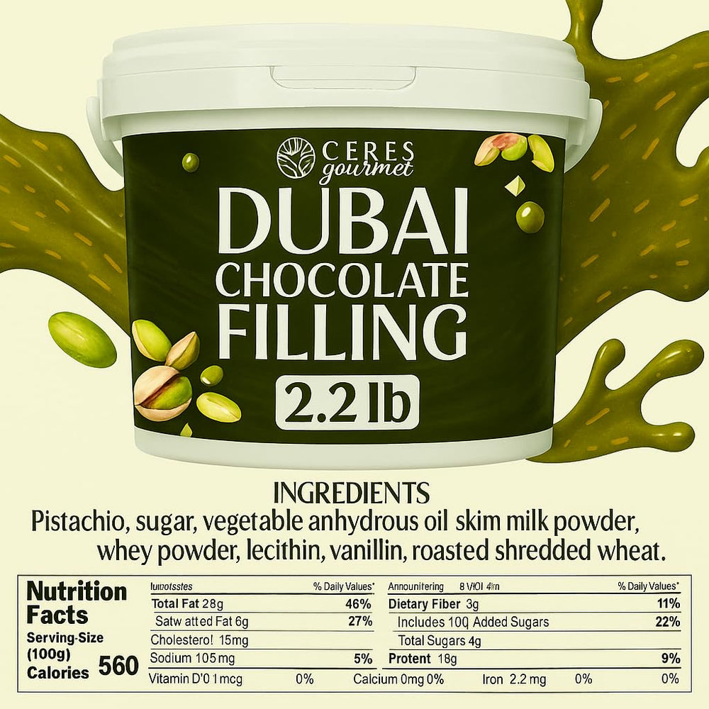 Ceres Gourmet open tub close-up showing creamy pistachio texture and crisp kataifi benefit