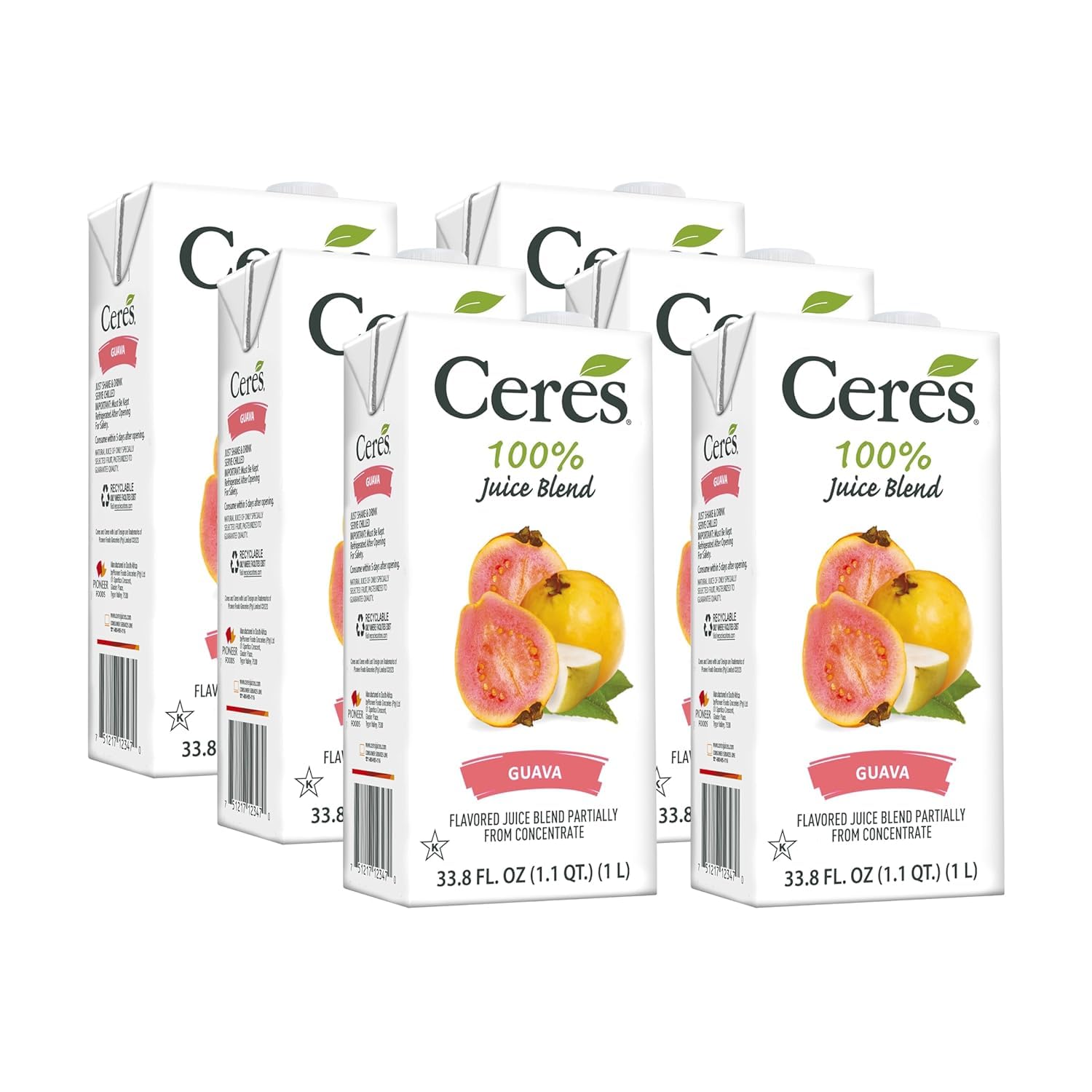 Ceres front packaging showing full six‑pack and vibrant guava color