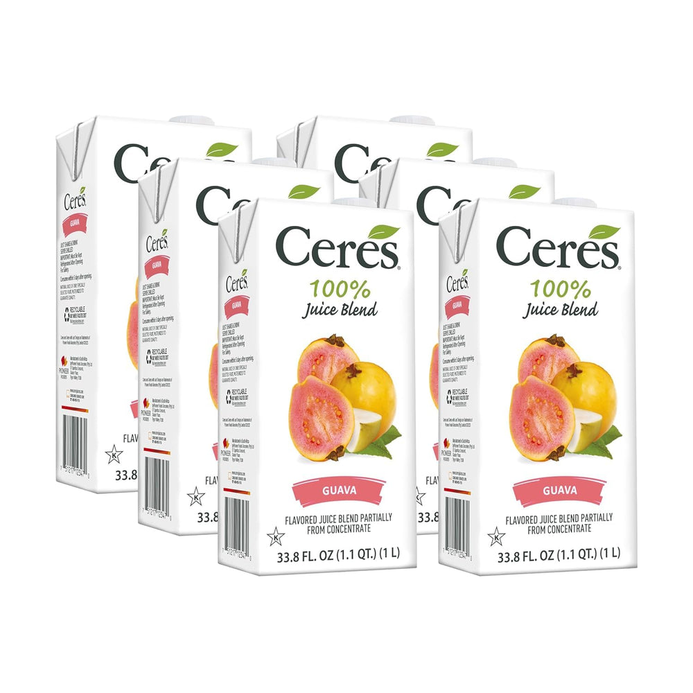 Ceres front packaging showing full six‑pack and vibrant guava color