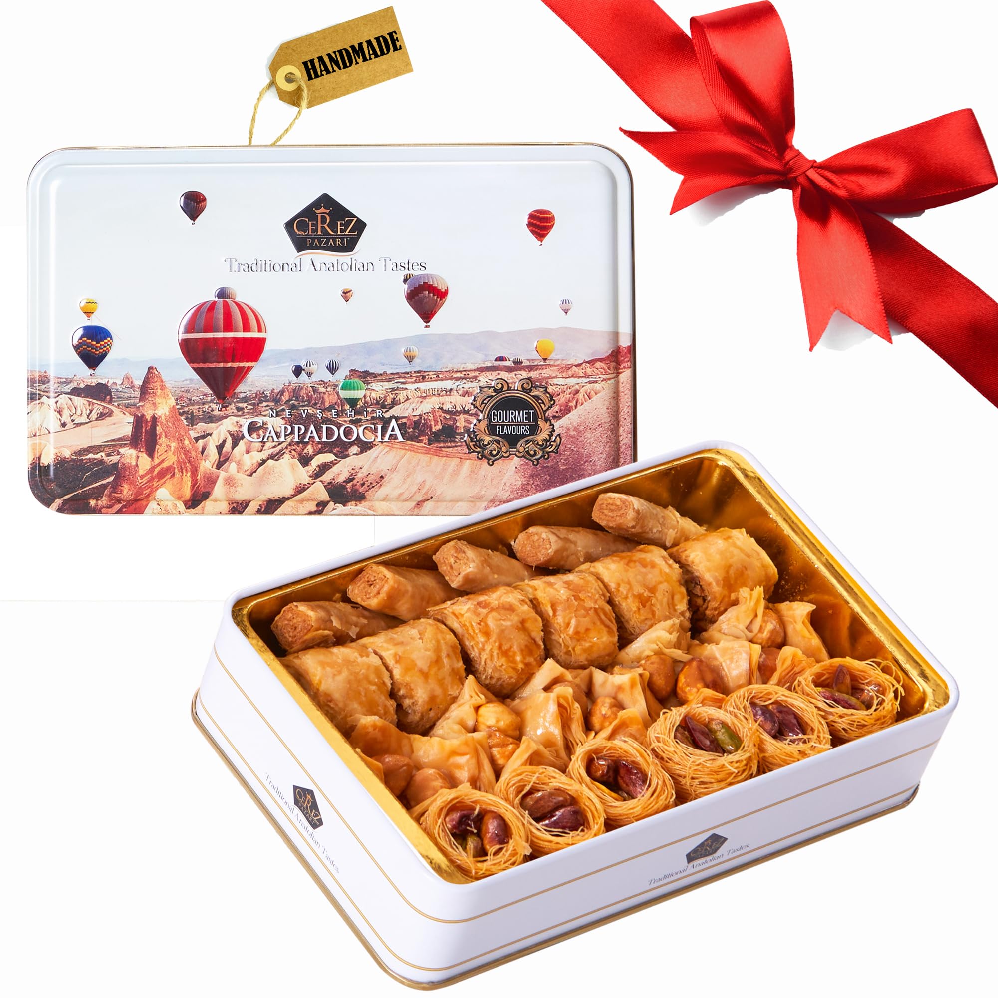 Çerez Pazarı embossed tin front view showing gift-ready presentation and premium look