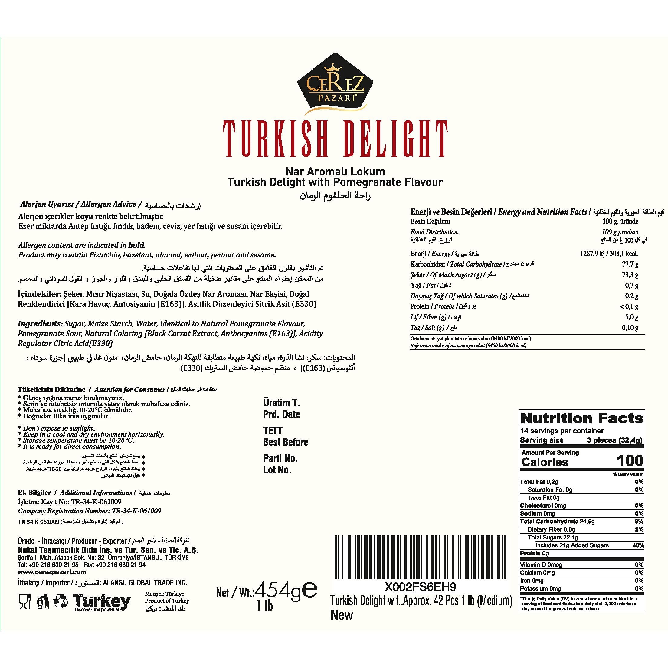 Çerez Pazarı nutrition label and ingredients list showing transparency and dietary benefits