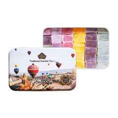 Çerez Pazarı open tin revealing five-flavor Turkish delight assortment for gifting