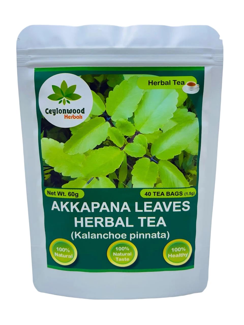 Ceylonwood Herbals front packaging showing 40 tea bags and clean design benefit clarity