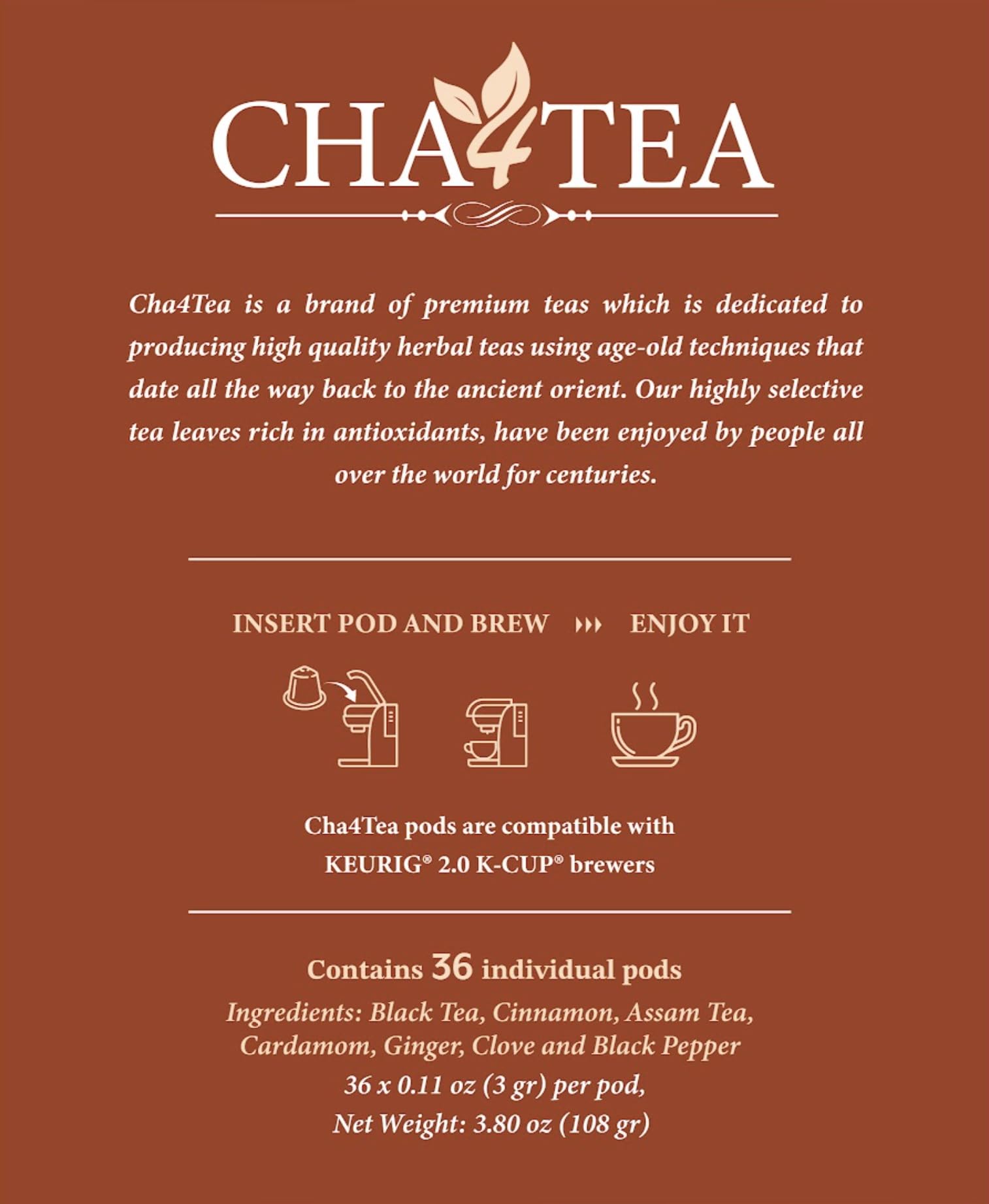 Cha4TEA brewed chai cup top view showing rich color and aroma