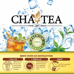 Cha4TEA brewed tea pouring into iced cup demonstrating fast preparation