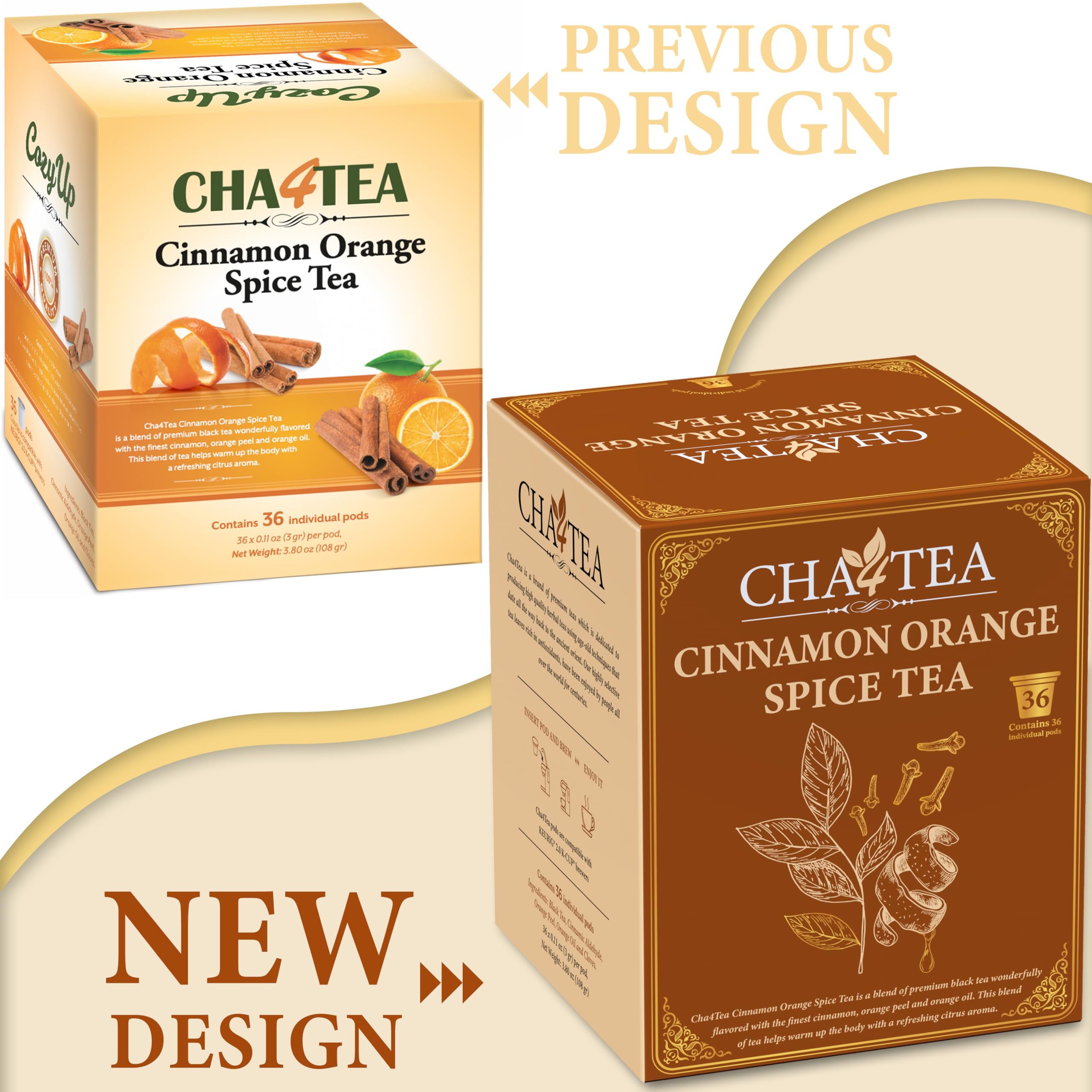 Cha4TEA close-up pod label highlighting compatibility and accurate portioning benefit