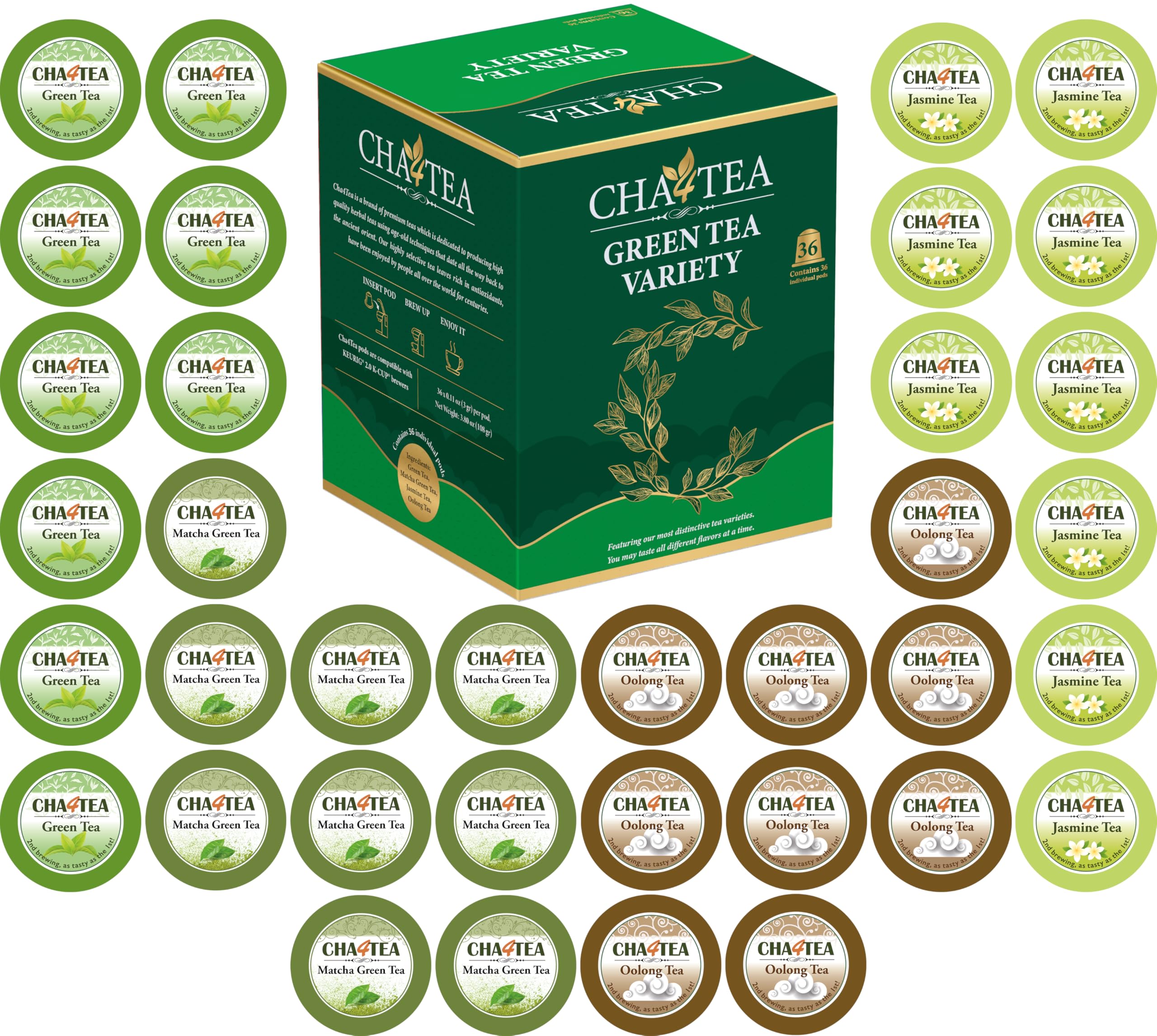 Cha4TEA front packaging showing assortment and convenience benefits