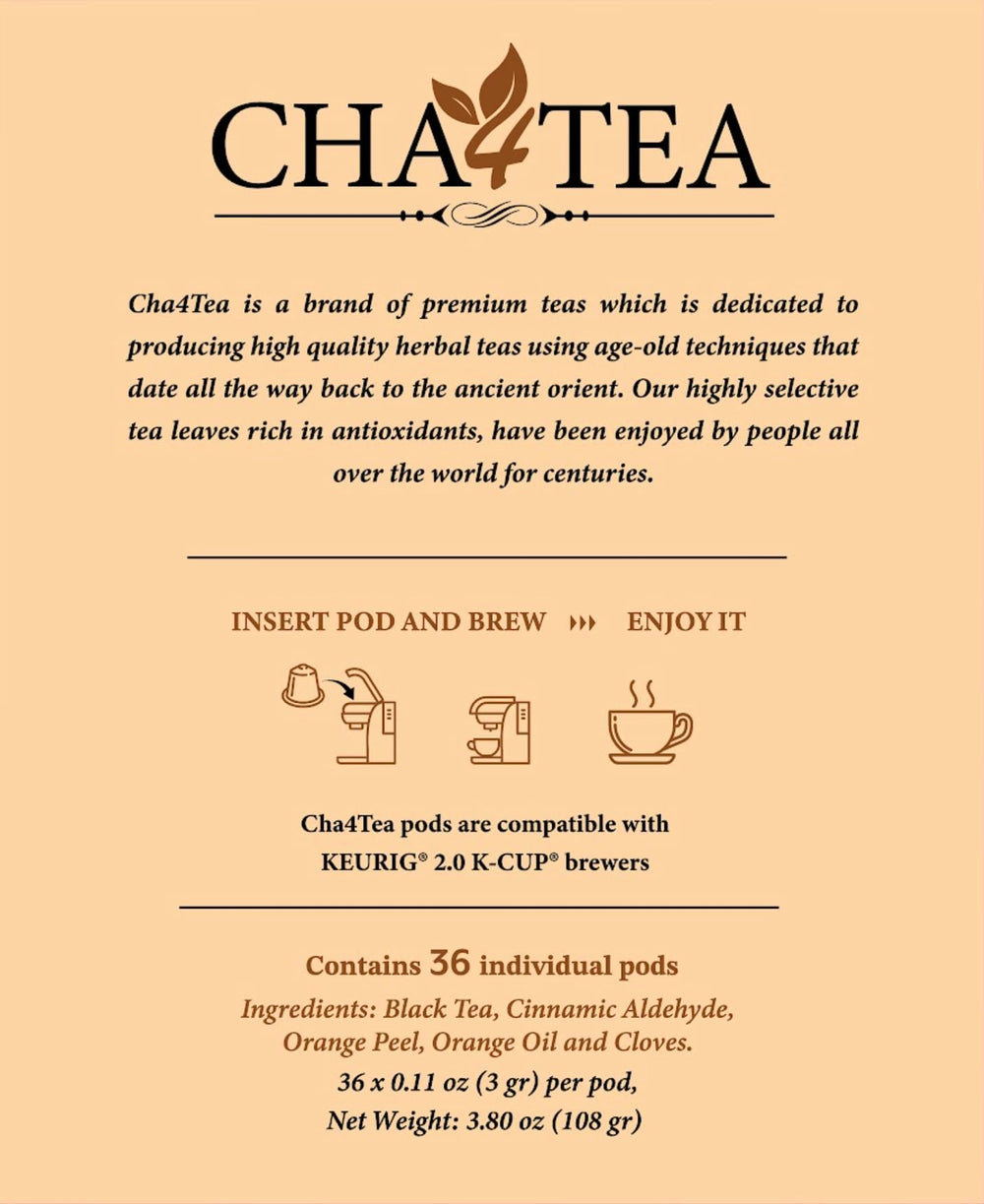 Cha4TEA steaming cup poured from pod showcasing warm cinnamon orange aroma and comfort