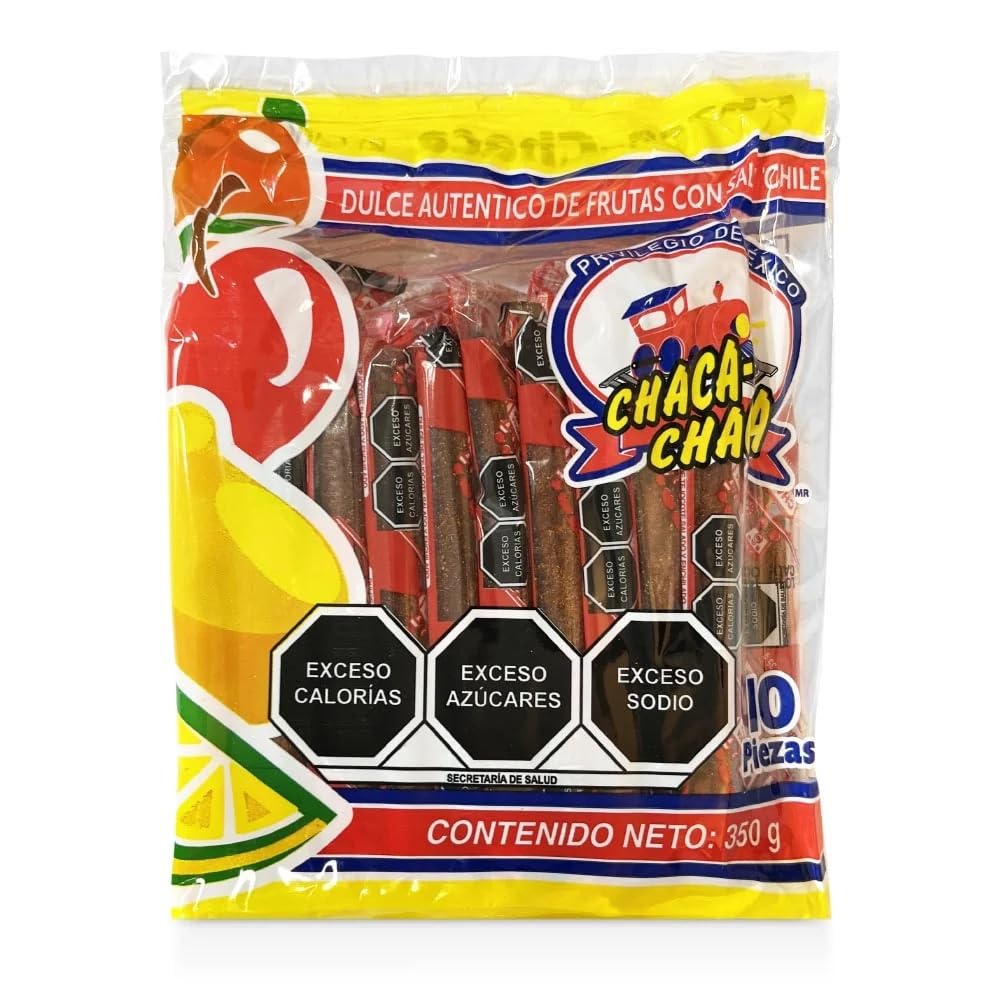 Chaca-Chaca front packaging showing 10-piece tamarind candy and vibrant label benefits